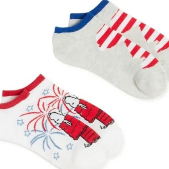 Americana Patriotic Snoopy New Years Socks 2 pairs no show - Picture 1 of 4